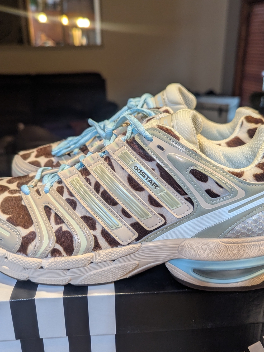 Adidas Adistar Animal Print Sneakers in Cream, Brown & Light Blue